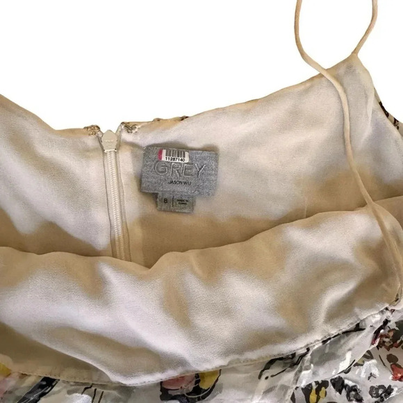 Grey Jason Wu Silk Dress Spaghetti Straps Midi Ruffles Tiered Cream 8 - Picture 7 of 15